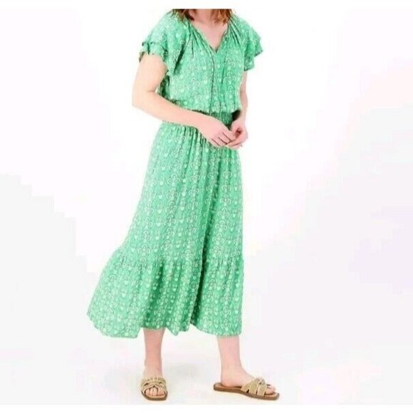 Destination 356 Petite Printed Short-Sleeve Midi Dress PistachioAbstrt,Pet XL - Picture 1 of 1